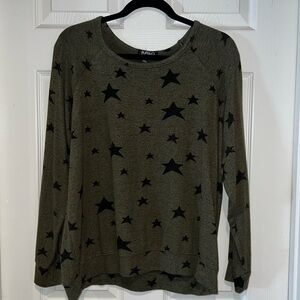 Buffalo David Bitton Army Green & Black Stars Boat Neck Sweater Shirt Size L